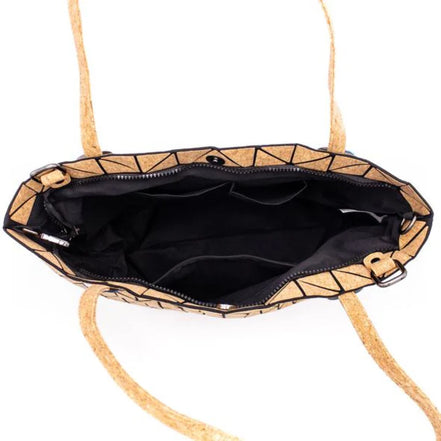 Interior cork geometric hand bag