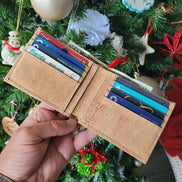 Interior view Lightweight and durable, this bi-fold wallet is crafted from premium natural cork. Waterproof and equipped with RFID protection to keep your cards safe.