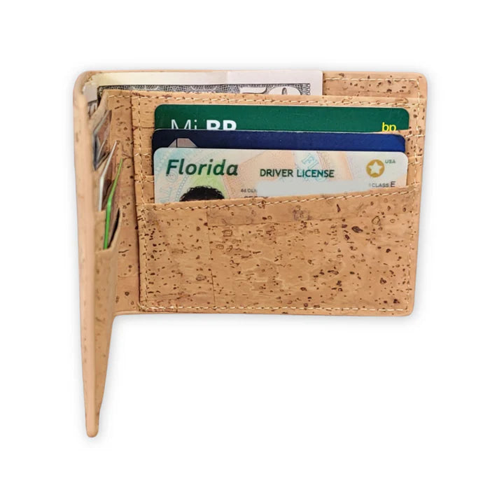 Lightweight and durable, this bi-fold wallet is crafted from premium natural cork. Waterproof and equipped with RFID protection to keep your cards safe.