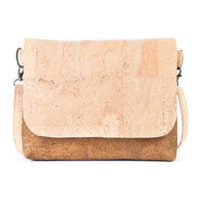 Natural cork crossbody shoulder bag with two-tone flap