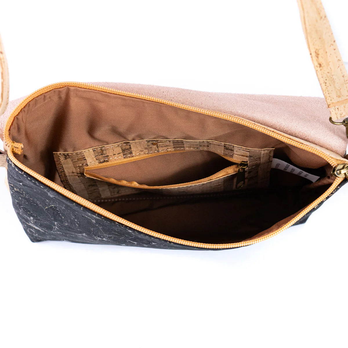 Interior view cork crossbody bag