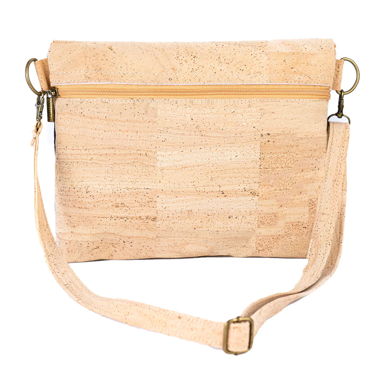 Back view two-tone cork crossbody bag
