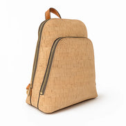 natural cork backpack with curved profile and zipper pocket