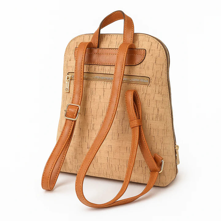natural cork backpack with curved profile and zipper pocket