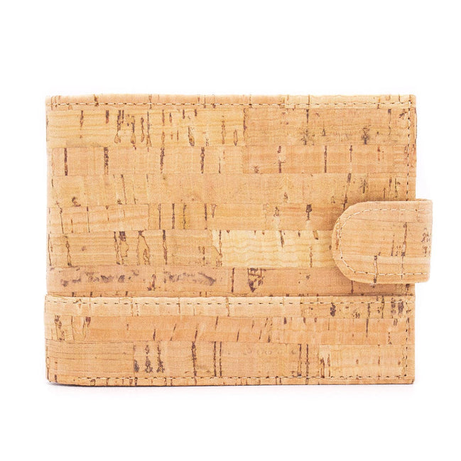 Eco-friendly cork wallet with 8 card slots, ID window, coin pocket, and slim bifold design.