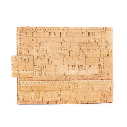 Back view Eco-friendly cork wallet with 8 card slots, ID window, coin pocket, and slim bifold design.