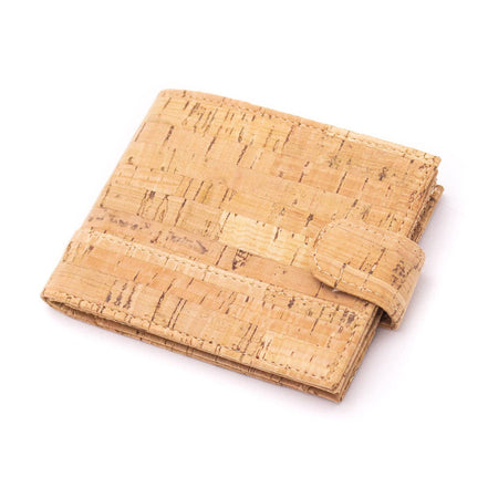 Eco-friendly cork wallet with 8 card slots, ID window, coin pocket, and slim bifold design.