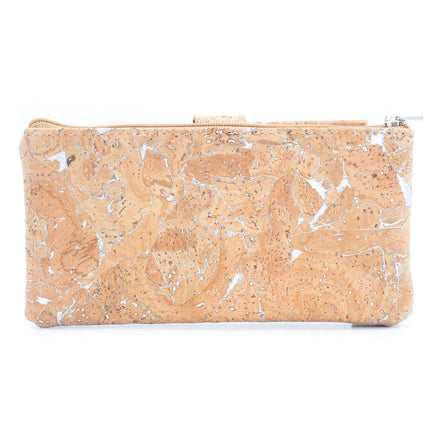 Back of metallic slim cork wallet available in gold or silver flakes