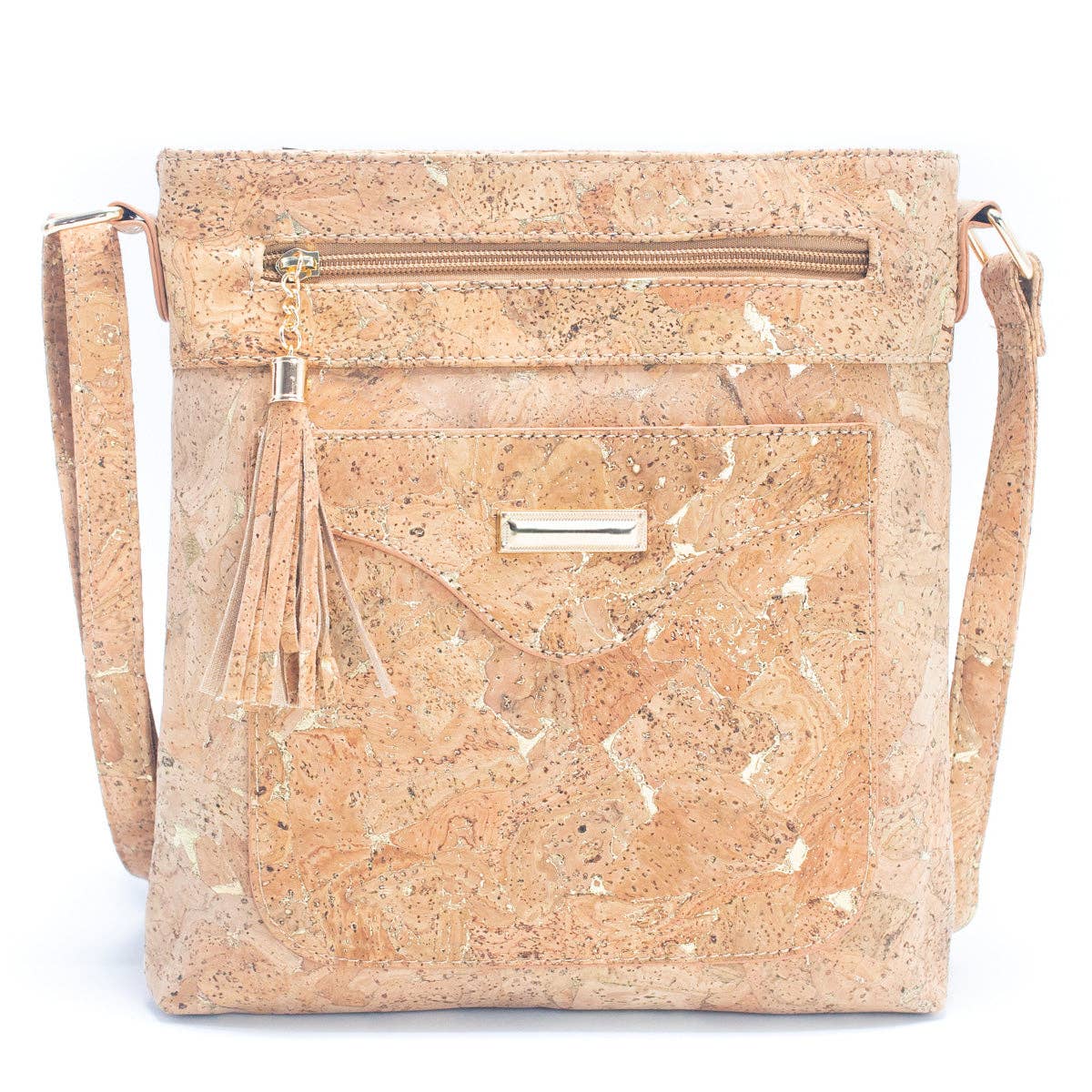 Gold flakes Eco-friendly cork purse with adjustable strap and front pocket