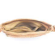 Braided front flap detail on natural cork handbag