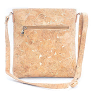 Back view cork crossbody bag with gold flakes