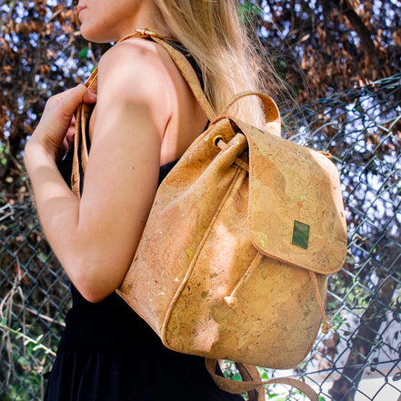 Cork luxurious drawstring backpack with golden flakes