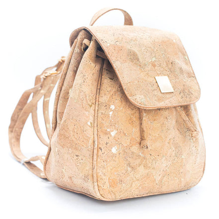 Cork luxurious drawstring backpack with golden flakes