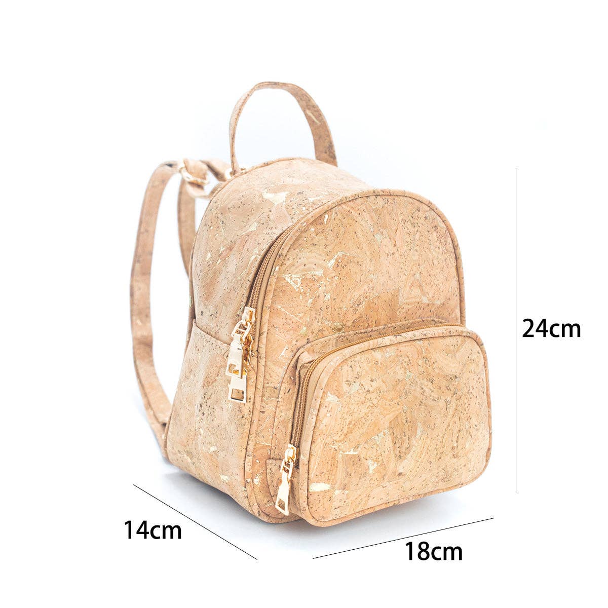 Luxurious cork backpack with golden flakes