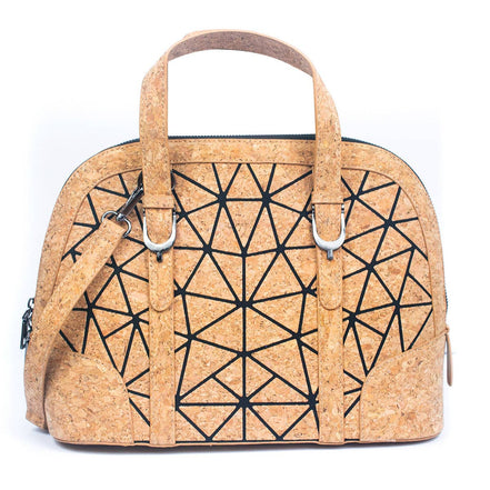 geometric cork handbag with black line pattern
