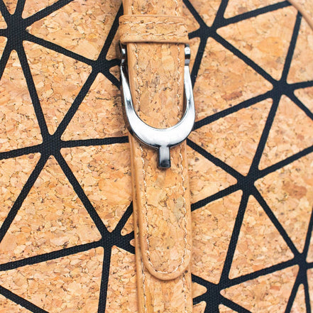 geometric cork handbag with black line pattern