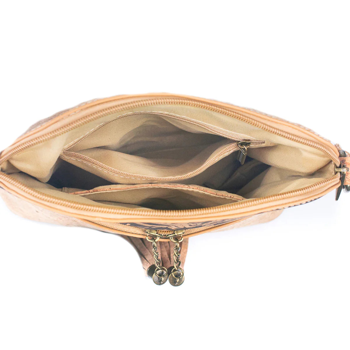 Interior view cork crossbody bag