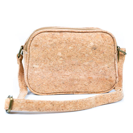 Rear view of daisy cork print crossbody bag