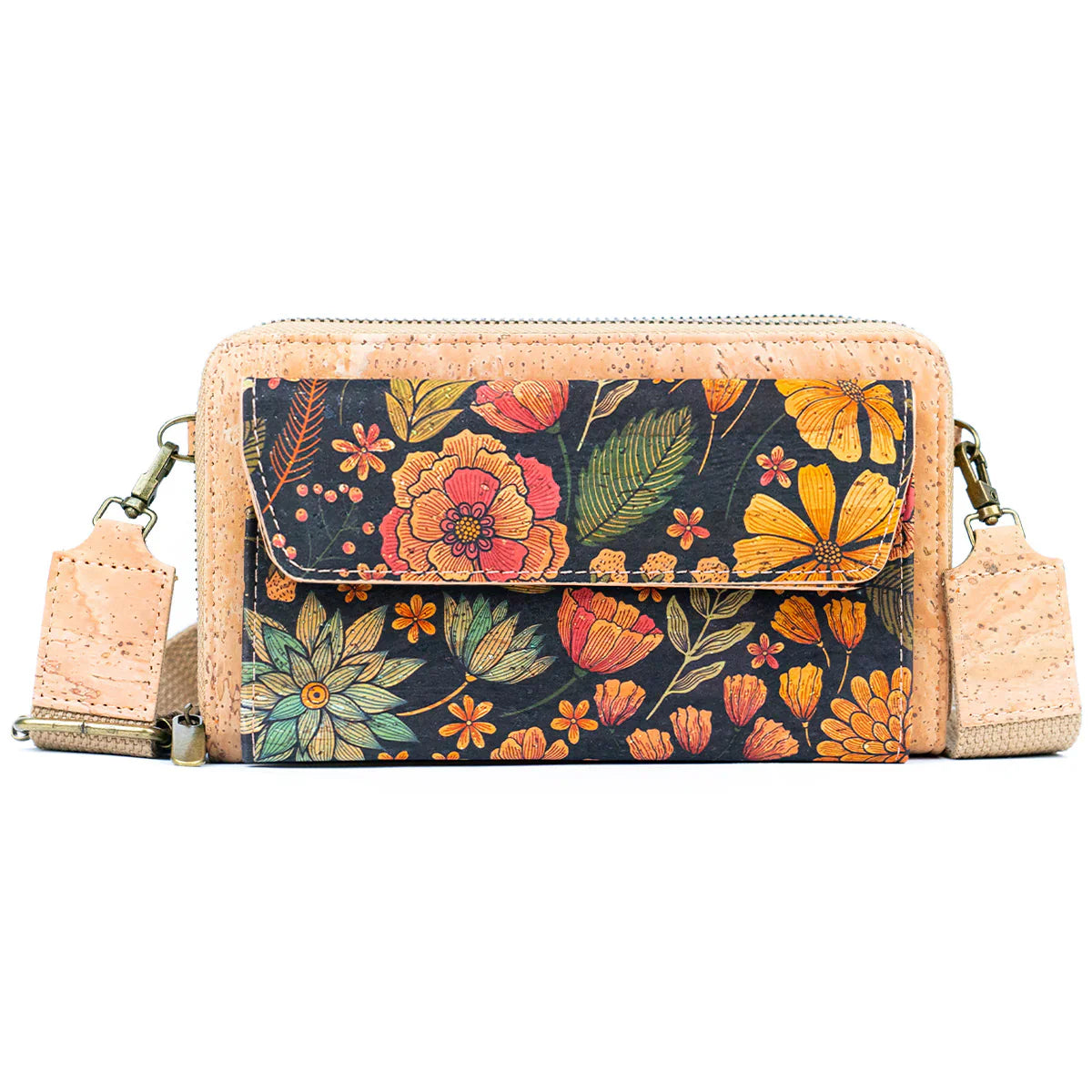Cork floral crossbody phone purse in navy Starry Night Blooms print‚Äù