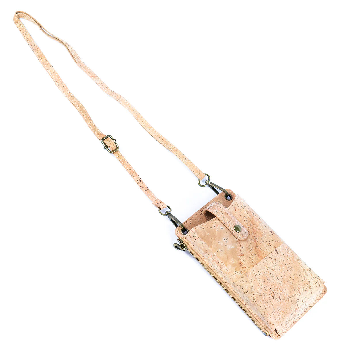 Full length A compact cork phone bag designed for grab-and-go days. Perfect for your phone, cards, keys, and a few small essentials.