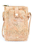 Natural cork phone pouch with gold accents and magnetic closure front pocket