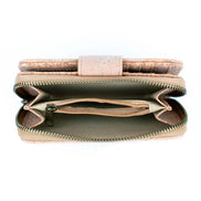 Interior view Medium natural cork wallet front view with snap closure