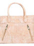 Front view of natural cork women with 2 angled zipper compartments