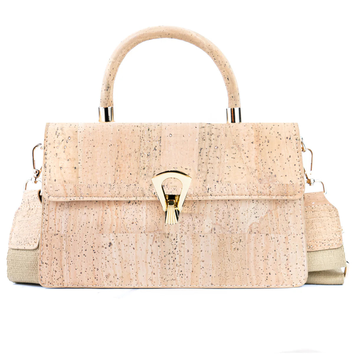Natural cork top-handle handbag with gold clasp, the 