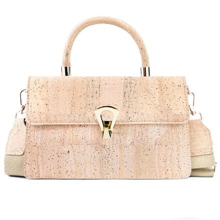 Natural cork top-handle handbag with gold clasp, the "Kelly"