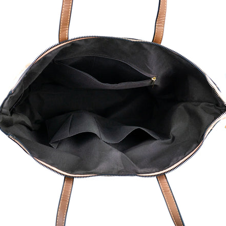 Interior view floral cork tote or shoulder bag