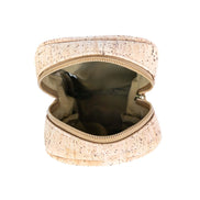 Interior view of natural cork crossbody phone bag with dual zippers