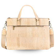 cork laptop bag briefcase front view natural cork with adjustable strap.