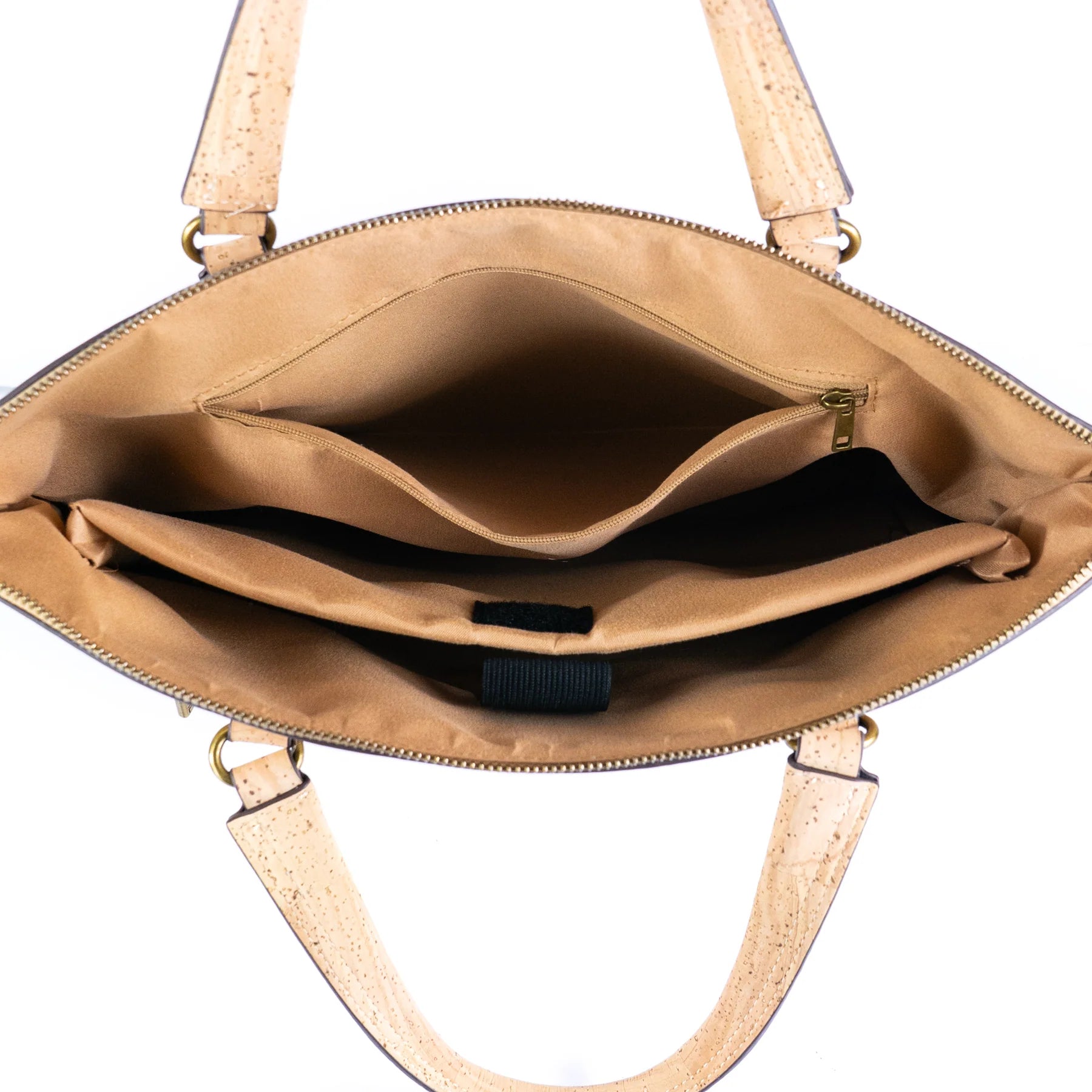 Interior view of cork laptop tote bag