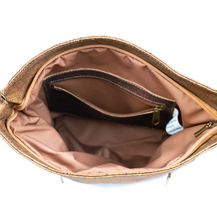 Cork crossbody bag with two zipper pockets