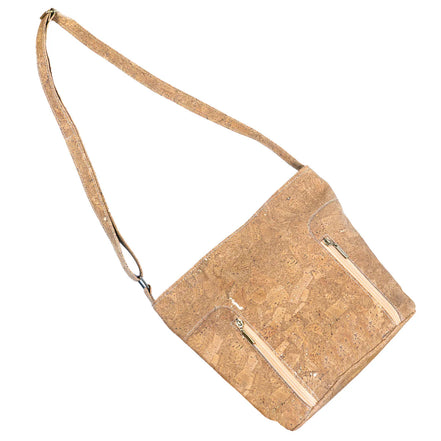 Cork crossbody bag with two zipper pockets