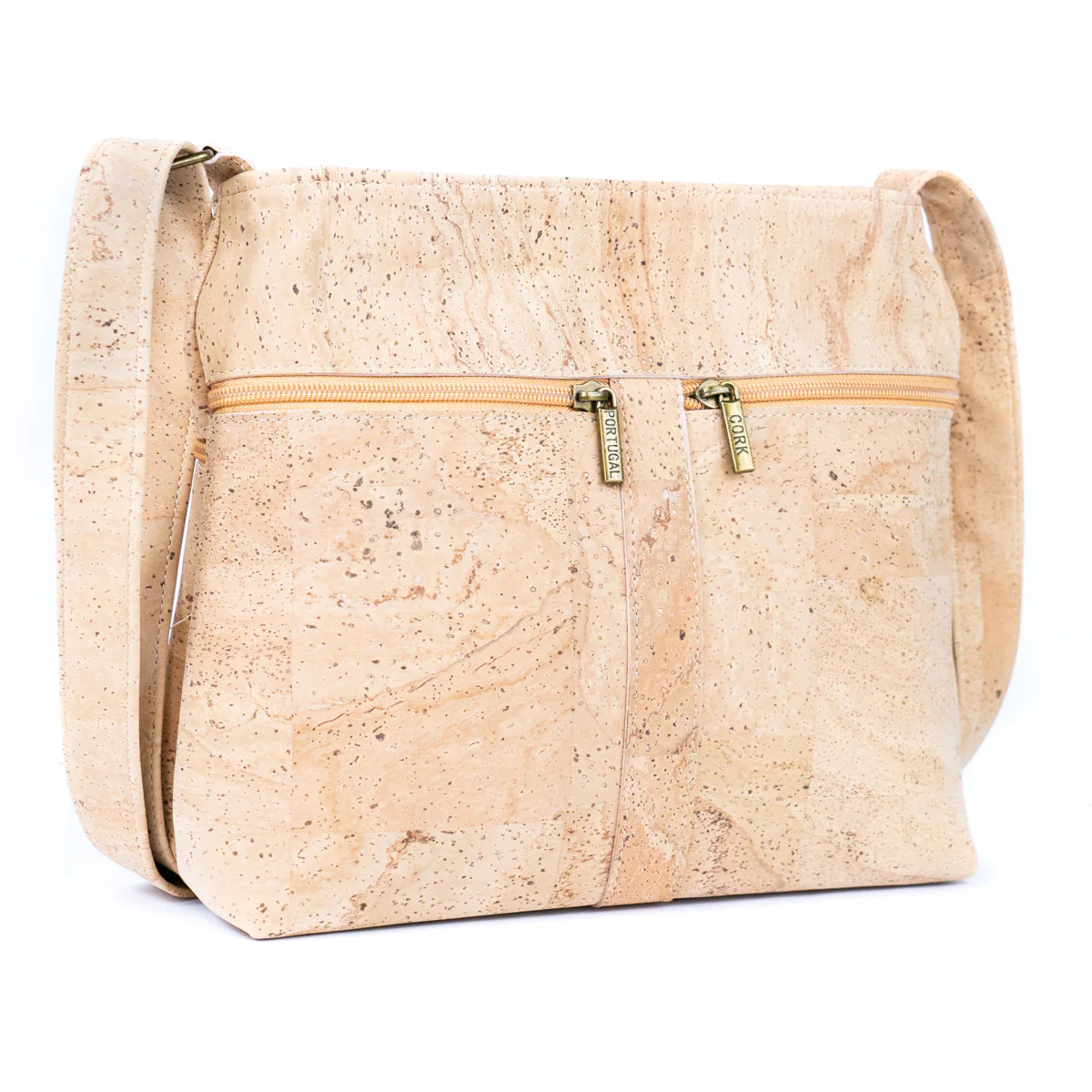 Front view cork crossbody bag