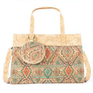 Western print cork handbag with coin purse