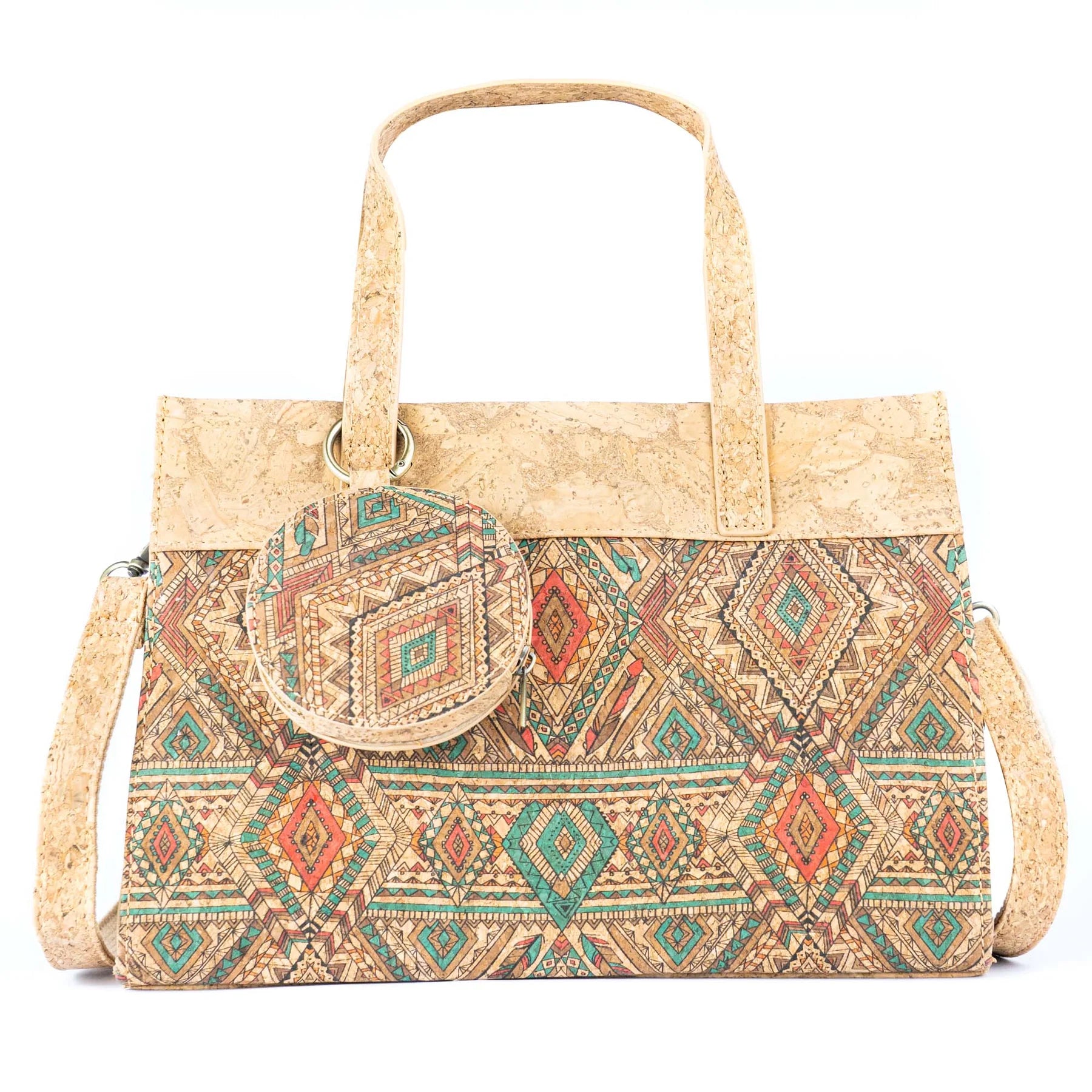 Western print cork handbag with coin purse