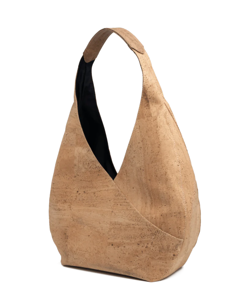 Minimalist beige cork tote bag front view with soft natural texture