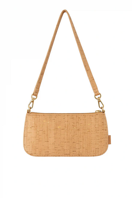 Cork shoulder bag with gold flakes and detachable strap