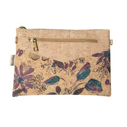 Purple floral cork crossbody and clutch with zipper pocket, vegan sustainable bag