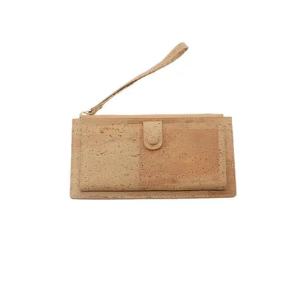 A luxurious soft cork wallet with a wristlet strap, perfect to keep your cards and cash neatly organized.