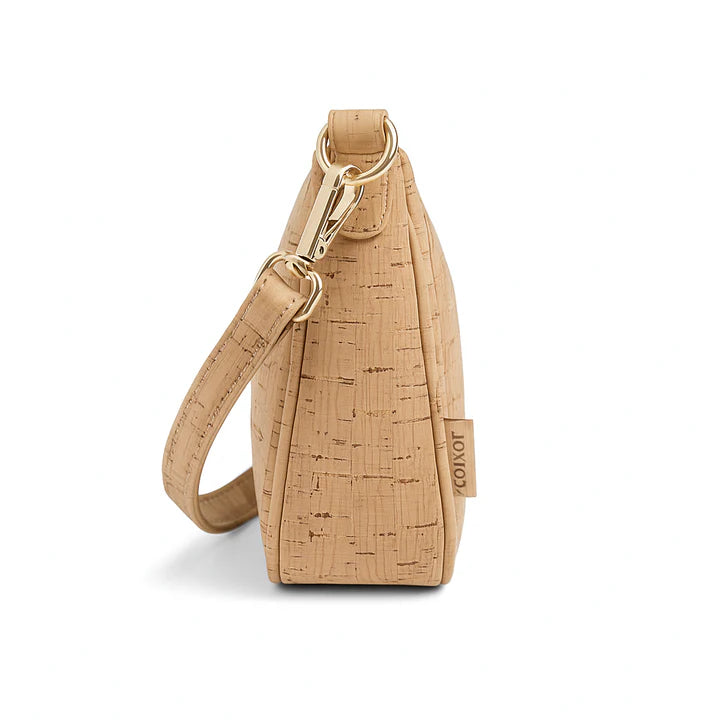 Cork shoulder bag with gold flakes and detachable strap