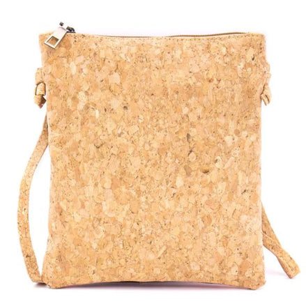 Back view Art-inspired cork crossbody bag with two front zip pockets and lightweight, vegan durability. Stylish, sustainable, handcrafted in Portugal.