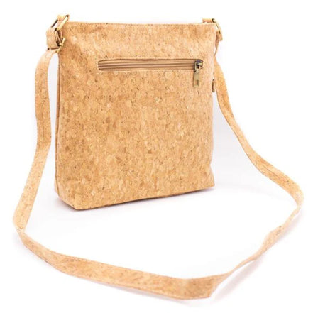 Back view Songbird Garden vegan cork crossbody bag with floral bird design 
