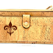 A luxurious soft cork wallet with a wristlet strap, perfect to keep your cards and cash neatly organized.