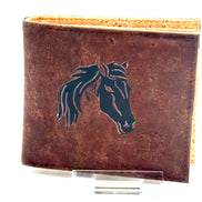 A slim, lightweight dark brown RFID protected bi-fold cork wallet that keeps your essentials organized without the bulk.  Horse