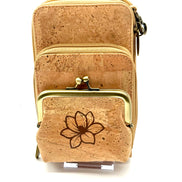Keep your essentials organized in sustainable style with this compact, eco-friendly Cork Phone Bag and wallet. 