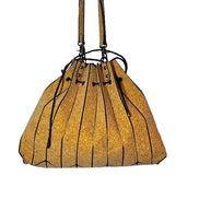 Natural cork pleated tote handbag with shoulder strap front view