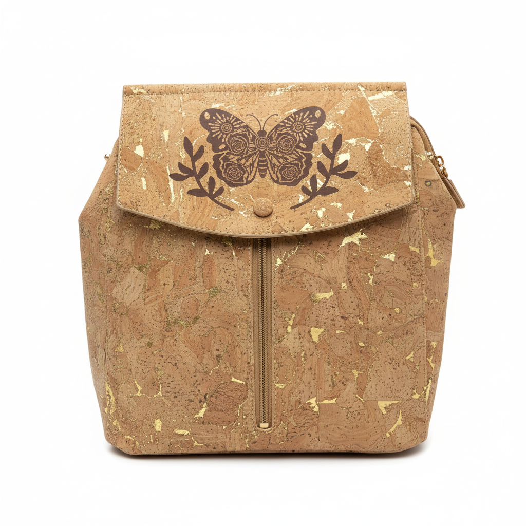 Botanical Butterfly Cork Backpack White Background